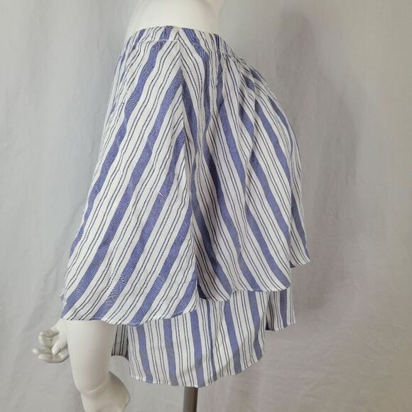 Kate Landry ee:some Off the Shoulder Denim Blue and White Striped‎ Top Size L - Picture 4 of 8
